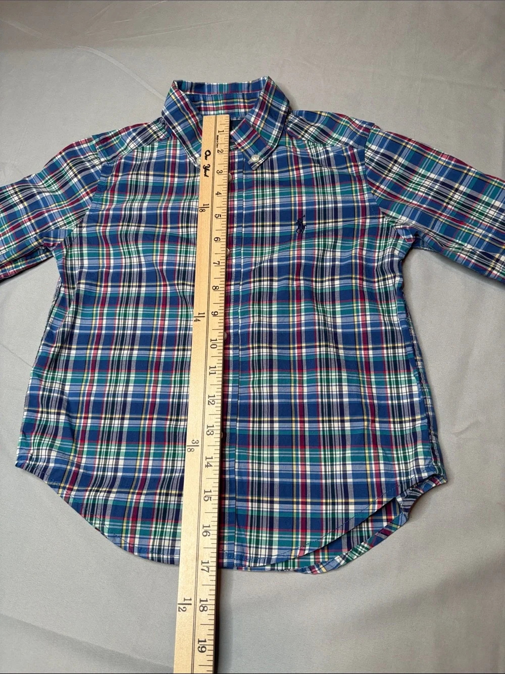 Ralph Lauren Boys Navy Green Red Plaid Button-Down Long Sleeve Shirt Size 3 3T